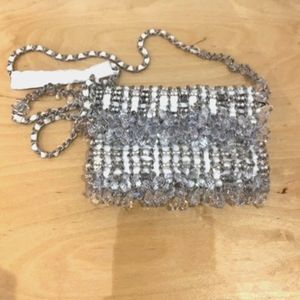 CHANEL White Beaded Crystal Bag